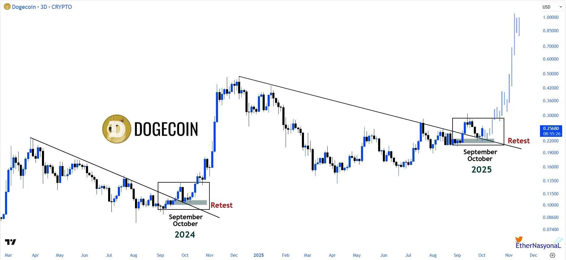 DOGE 持有关键支撑位——分析师瞄准抛物线阶段和 1 美元目标